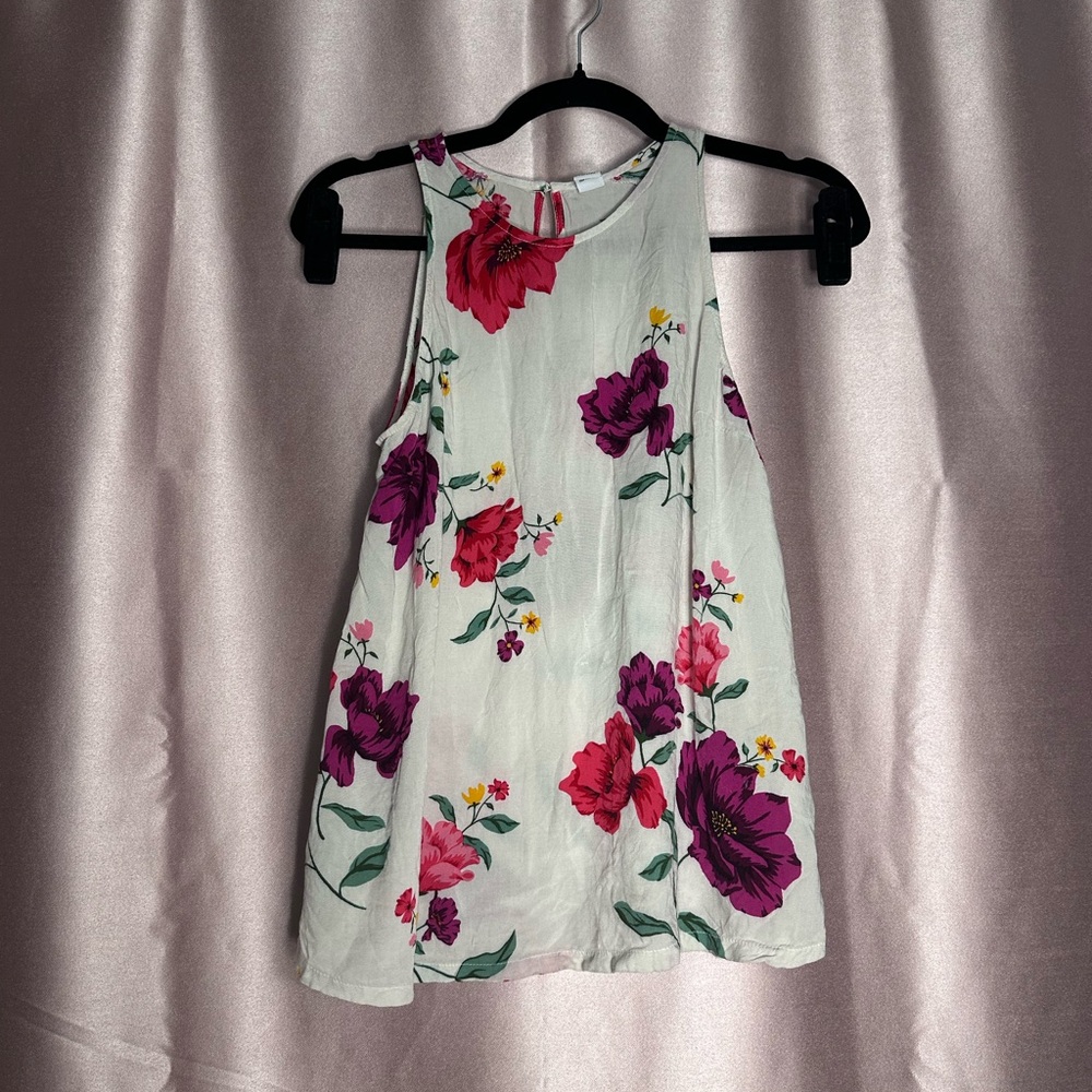 White Floral Sleeveless Top with Side Slits